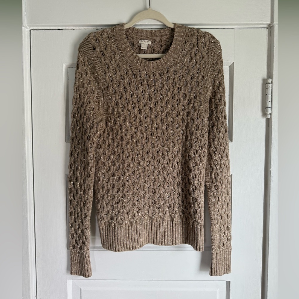 J. Crew Taupe Knit Sweater With Gold Thread Accent
